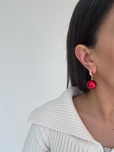 Altın Kaplama Kırmızı İncili Küpe