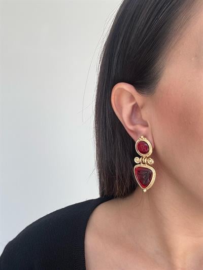 Altın Kaplama Kırmızı Taşlı Otantik Küpe