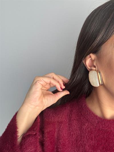 Altın Kaplama Krem Kemik  Küpe