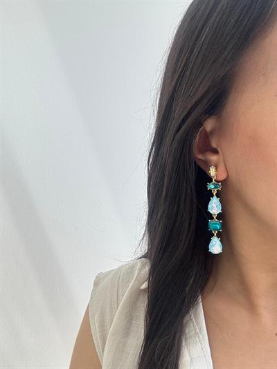 Altın Kaplama Kristal Taşlı Sallantılı Küpe (mavi)