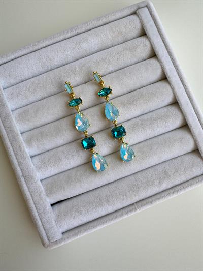 Altın Kaplama Kristal Taşlı Sallantılı Küpe (mavi)