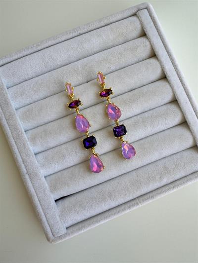 Altın Kaplama Kristal Taşlı Sallantılı Küpe (mor)