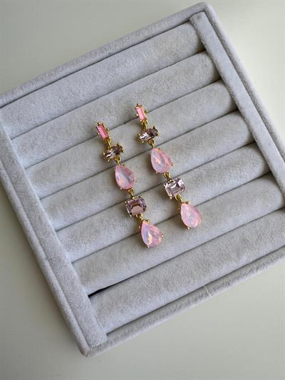 Altın Kaplama Kristal Taşlı Sallantılı Küpe (pembe)