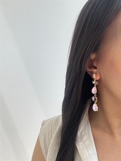 Altın Kaplama Kristal Taşlı Sallantılı Küpe (pembe)