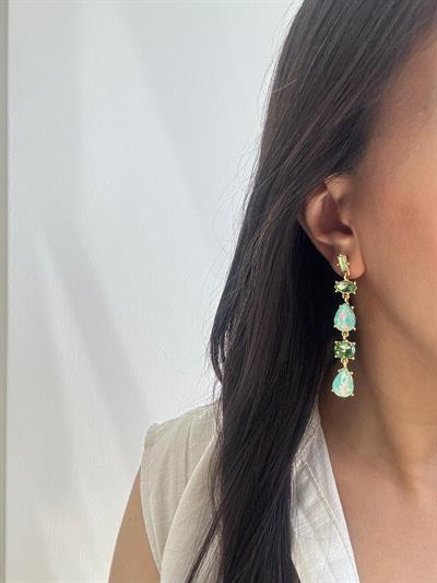 Altın Kaplama Kristal Taşlı Sallantılı Küpe (yeşil)