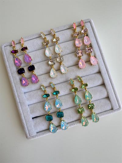 Altın Kaplama Kristal Taşlı Sallantılı Küpe (pembe)