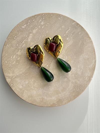 Altın Kaplama Marka Model Dokulu Kalp Küpe