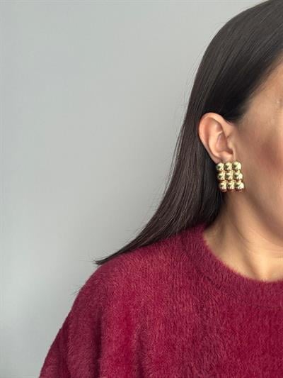 Altın Kaplama Marka Model Gold Bombeli Kare Küpe