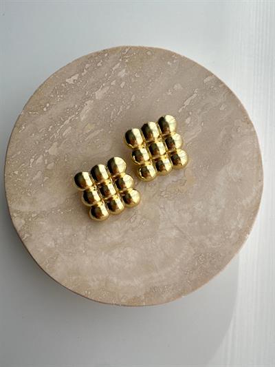 Altın Kaplama Marka Model Gold Bombeli Kare Küpe
