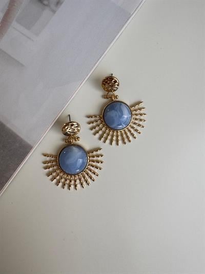 Altın Kaplama Mavi Taşlı Güneş Küpe