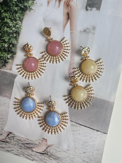 Altın Kaplama Pembe Taşlı Güneş Küpe