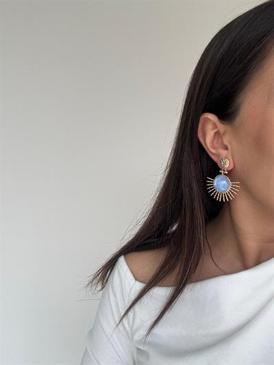 Altın Kaplama Mavi Taşlı Güneş Küpe