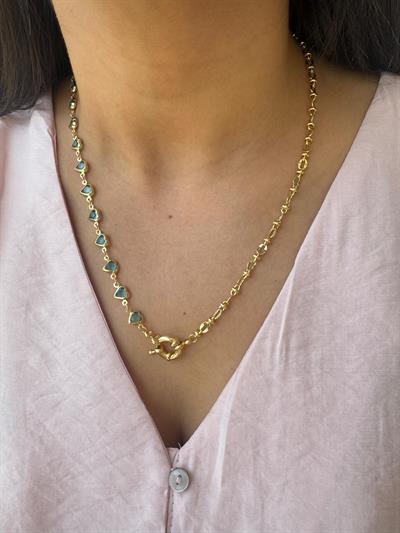 Altın Kaplama Mavi Kalpli Taşlı Kolye