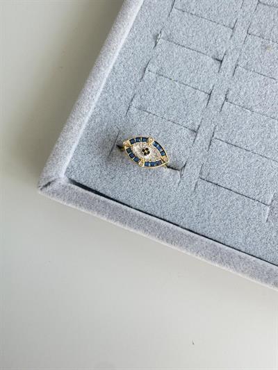 Altın Kaplama Mavi Taşlı Serçe Parmağı Yüzüğü