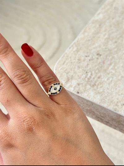 Altın Kaplama Mavi Taşlı Serçe Parmağı Yüzüğü