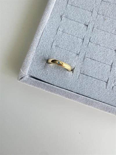 Altın Kaplama Mini Mavi Taşlı Gold Alyans Yüzük