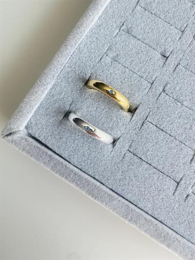 Altın Kaplama Mini Mavi Taşlı Silver Alyans Yüzük