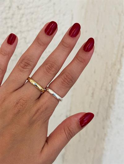 Altın Kaplama Mini Mavi Taşlı Silver Alyans Yüzük