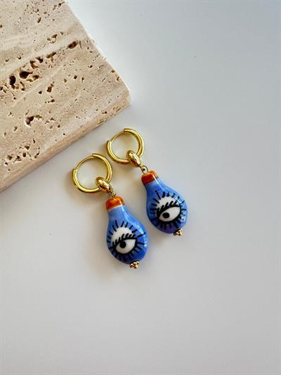 Altın Kaplama Göz Detaylı Otantik Küpe