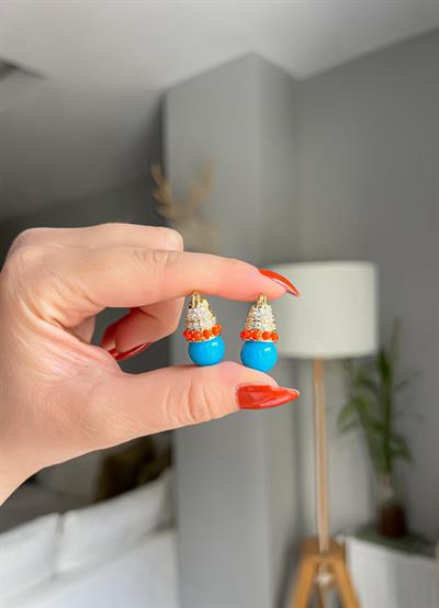 Altın Kaplama Otantik Mavi Küpe