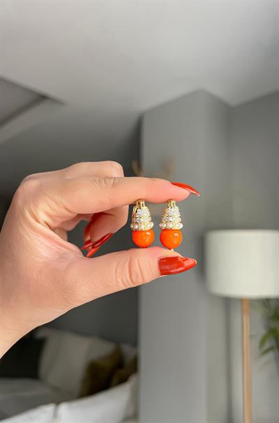 Altın Kaplama Otantik Turuncu Küpe