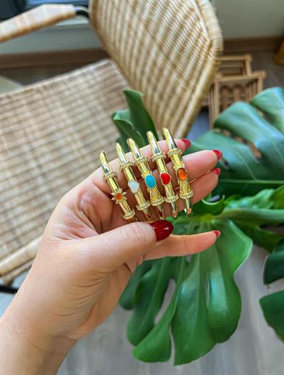 Altın Kaplama Oval Mavi Taşlı Kelepçe