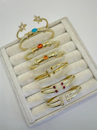 Altın Kaplama Oval Mavi Taşlı Kelepçe