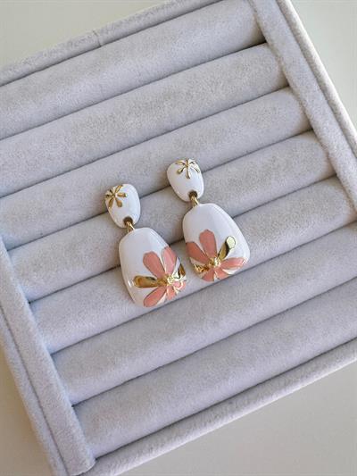 Altın Kaplama Pembe Çiçekli Küpe