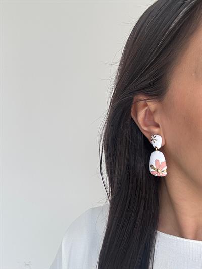 Altın Kaplama Pembe Çiçekli Küpe