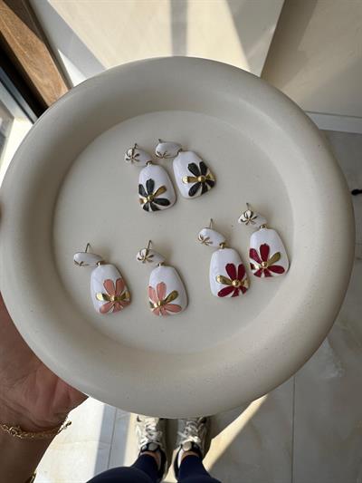 Altın Kaplama Pembe Çiçekli Küpe