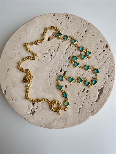 Altın Kaplama Mavi Kalpli Taşlı Kolye