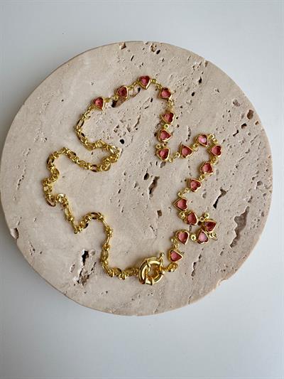 Altın Kaplama Pembe Kalpli Taşlı Kolye