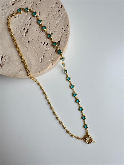 Altın Kaplama Mavi Kalpli Taşlı Kolye