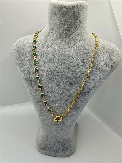 Altın Kaplama Mavi Kalpli Taşlı Kolye