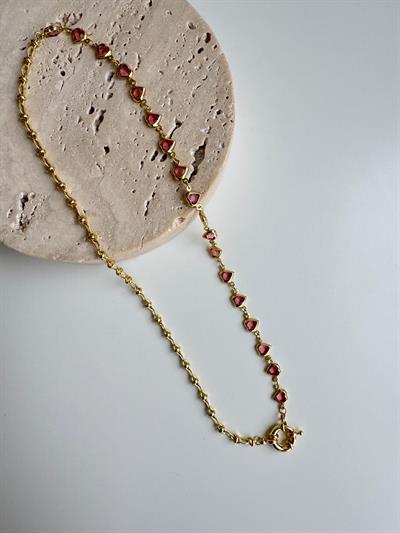 Altın Kaplama Pembe Kalpli Taşlı Kolye