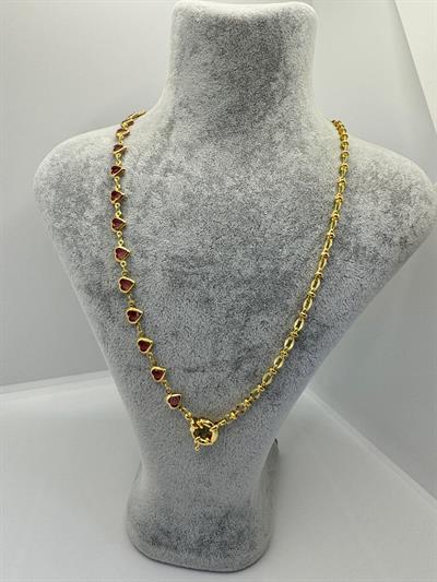 Altın Kaplama Pembe Kalpli Taşlı Kolye