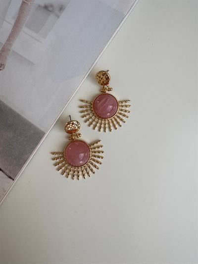 Altın Kaplama Pembe Taşlı Güneş Küpe