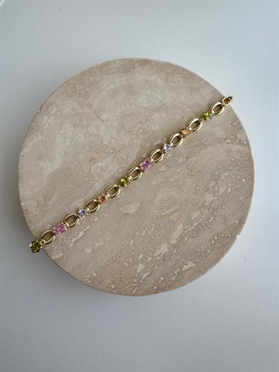 14k Altın Kaplama Renkli Taşlı Oval Bileklik