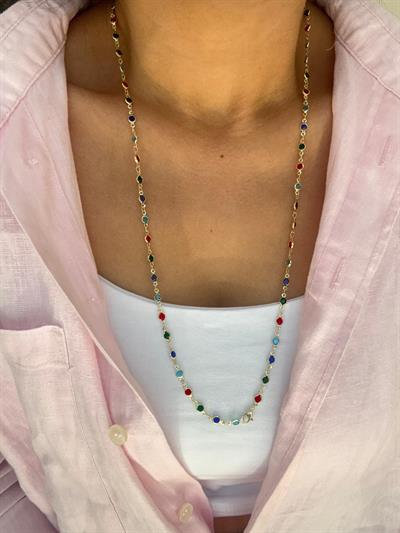 Altın Kaplama Renkli Taşlı Y Kolye