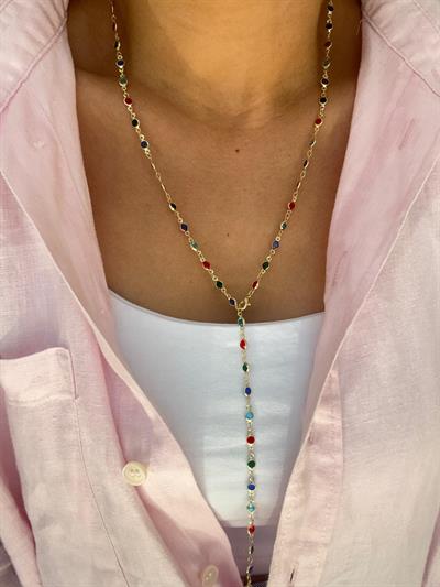 Altın Kaplama Renkli Taşlı Y Kolye