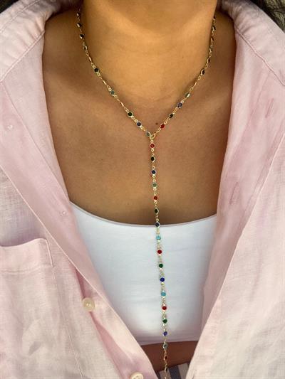 Altın Kaplama Renkli Taşlı Y Kolye