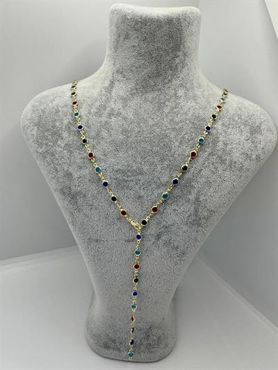 Altın Kaplama Renkli Taşlı Y Kolye