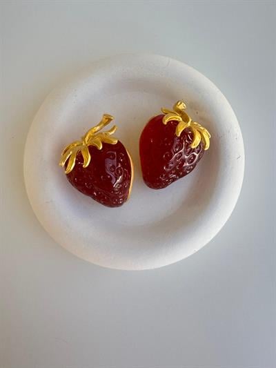 Altın Kaplama Şeffaf Çilek Küpe