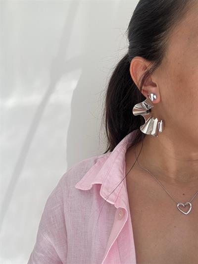 Altın Kaplama Silver Dalgalı Plaka Küpe 