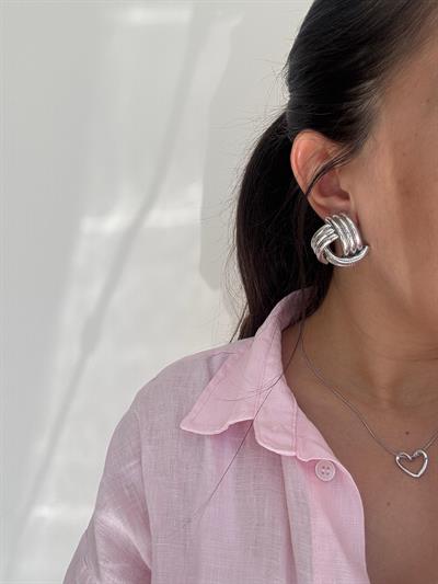 Altın Kaplama Silver Dokulu Düğme Küpe