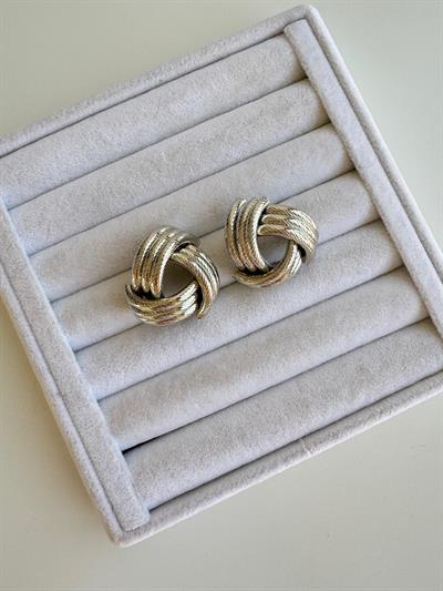 Altın Kaplama Silver Dokulu Düğme Küpe