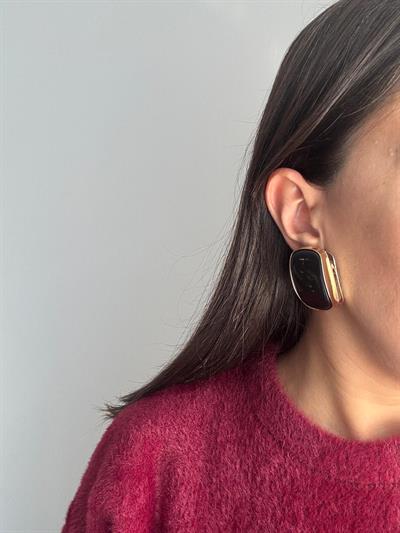 Altın Kaplama Siyah Kemik  Küpe