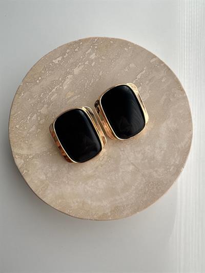 Altın Kaplama Siyah Kemik  Küpe