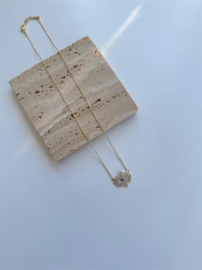 14k Altın Kaplama Taşlı Fatma Ana Eli Kolye