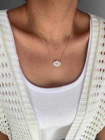 14k Altın Kaplama Taşlı Fatma Ana Eli Kolye